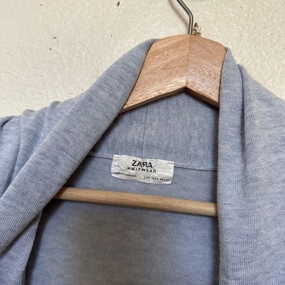Zara Light Blue Heathered Open Front Waterfall Knit Tie Cardigan Sweater Womens - Picture 3 of 5